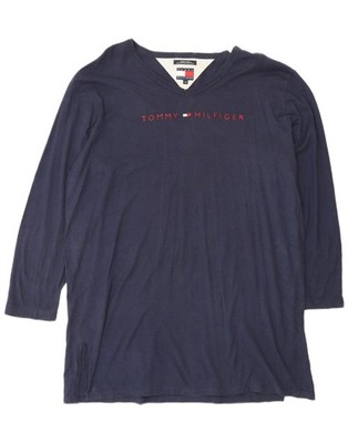 Tommy Hilfiger Damen Grafik Langarm Tunika Oberteil UK 16 Large Navy Blau BC09