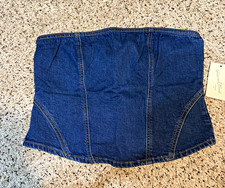 Universal Thread Blue Denim Strapless Zip in back Bustier Corset Top Sz 8 or 12