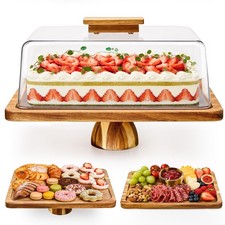 Cake Stand, 2 in1 Cake Stand with Lid, 16  x 12.4  Acacia Wood Cake Holder