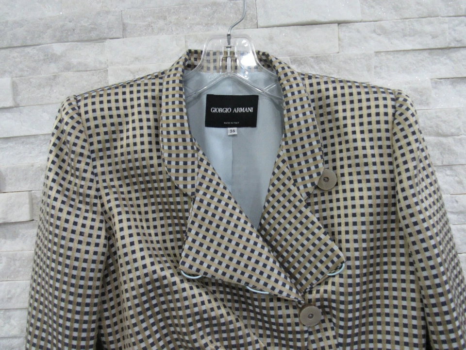 Jaqueta Giorgio Armani Blazer 38 Azul Dourado Jaqueta Jacquard Prega Frente 34"" Busto - Imagem 2 de 4