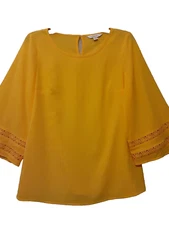 Counterparts Sz M Blouse Yellow 3/4 Bell Sleeve Blouse 3/4 bell sleeve Rd Neck 