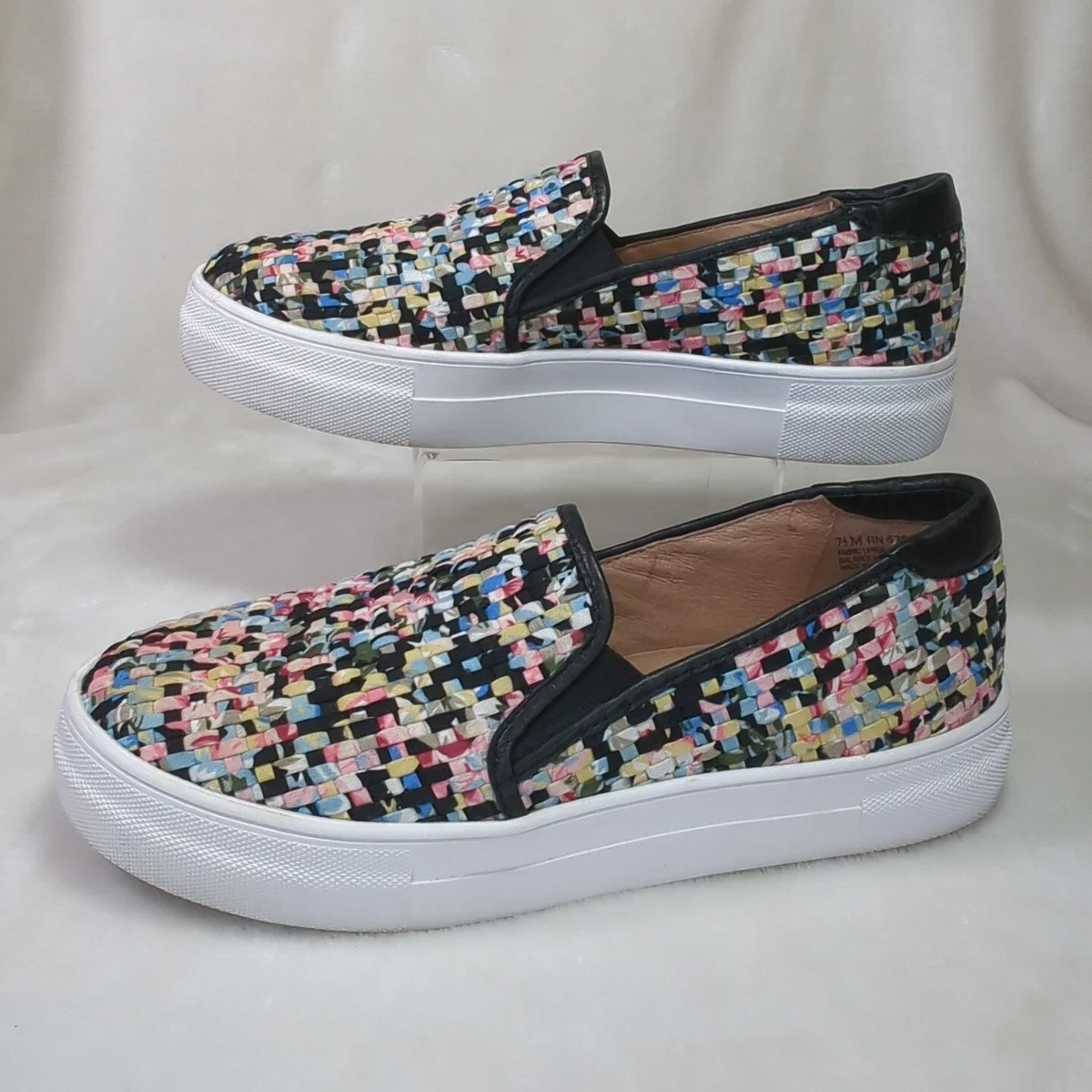 Caslon Slip On Shoes Womens 7.5 Multicolor Basket Weave Design White Sole