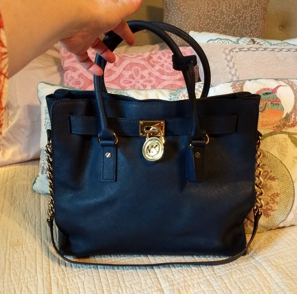 MICHAEL Michael Kors Blue Saffiano Leather Large Hamilton Tote MICHAEL  Michael Kors