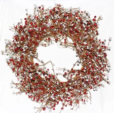 KMI MIXED BERRY WREATH SET OF 2 Burgundy Red & Silver 19 & 12 Inch FREE SHIPPING