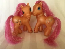 My Little Pony Sparkleworks 1 & 2 Orange Pink Tinsel Hair Glitter Ponies G3 MLP