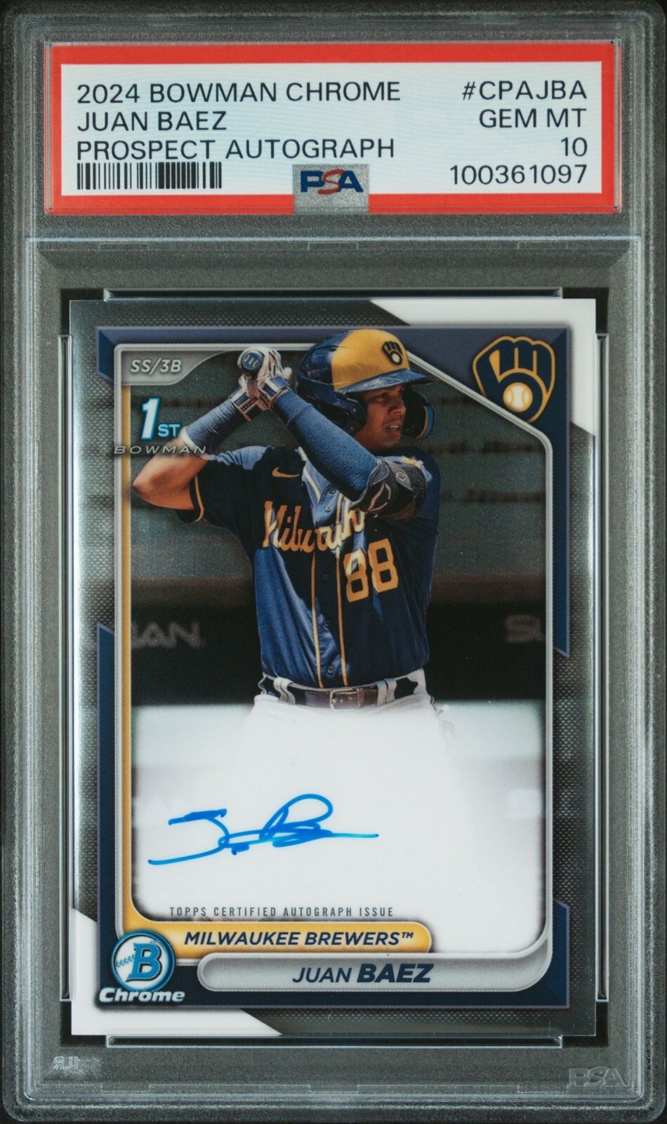 2024 Bowman Chrome - #CPAJBA Juan Baez Prospect Autograph PSA 10