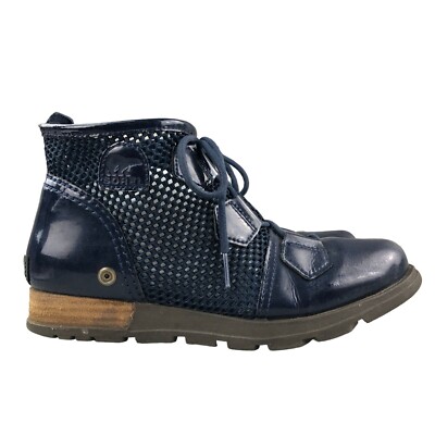 Sorel Women's Size Major Blue Patent Mesh Closed Toe Lace-Up Ankle  Booties