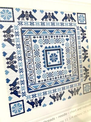 Counted Cross Stitch Kit HUNGARIAN BLUE FOLK SQUARE Aida 14 Riverdrift House