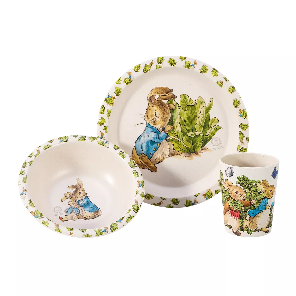 Peter Rabbit 3Pcs Wooden Kids Dining Set Plate Bowl and Tumbler Dinner Set
