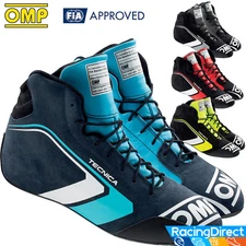OMP Tecnica FIA-Rated Auto Racing Shoes | FIA 8856-2018 | Black Red Blue Yellow