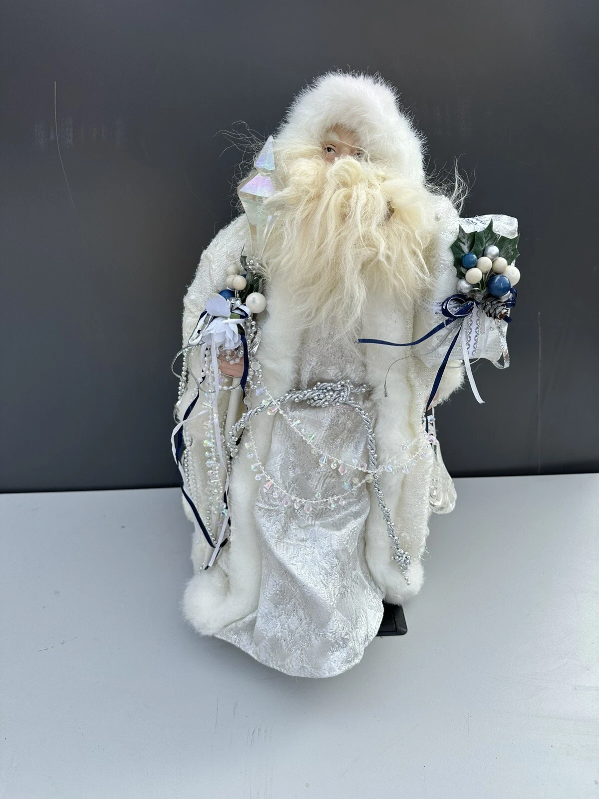 OFF WHITE Vintage Babbo Natale con cappello OFF colore bianco orlo cappotto pizzo 16" albero topper