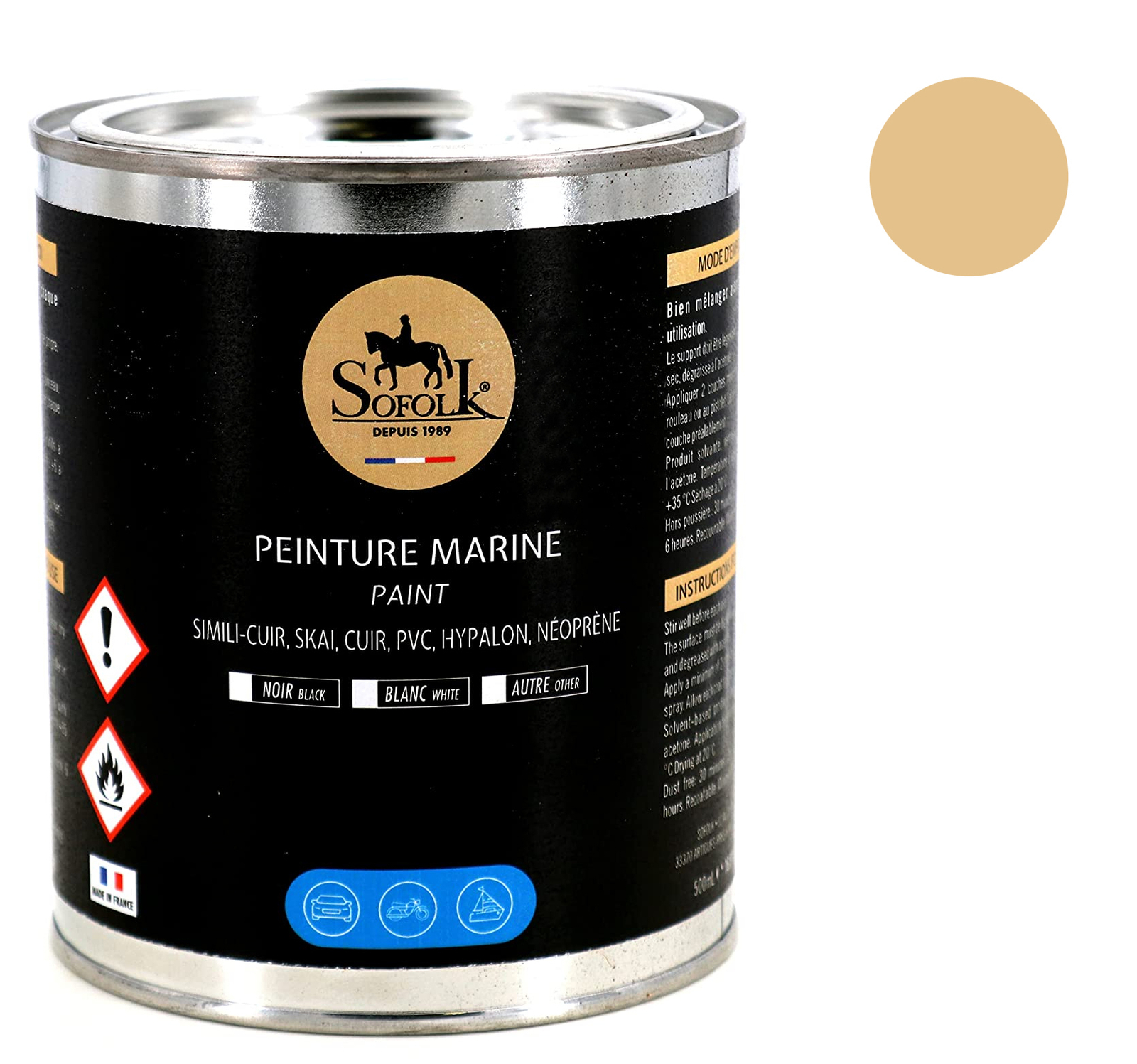 Peinture sellerie nautique beige haute élasticité pour simili-cuir et skaï