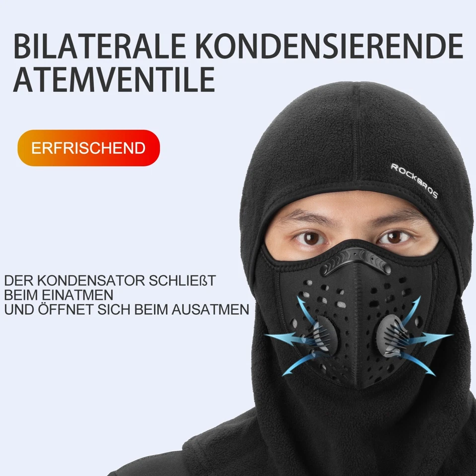 ROCKBROS Haube Sturmhaube Fahrrad Balaclava Maske Winddicht Warm Motorrad Ski - Bild 3 von 4