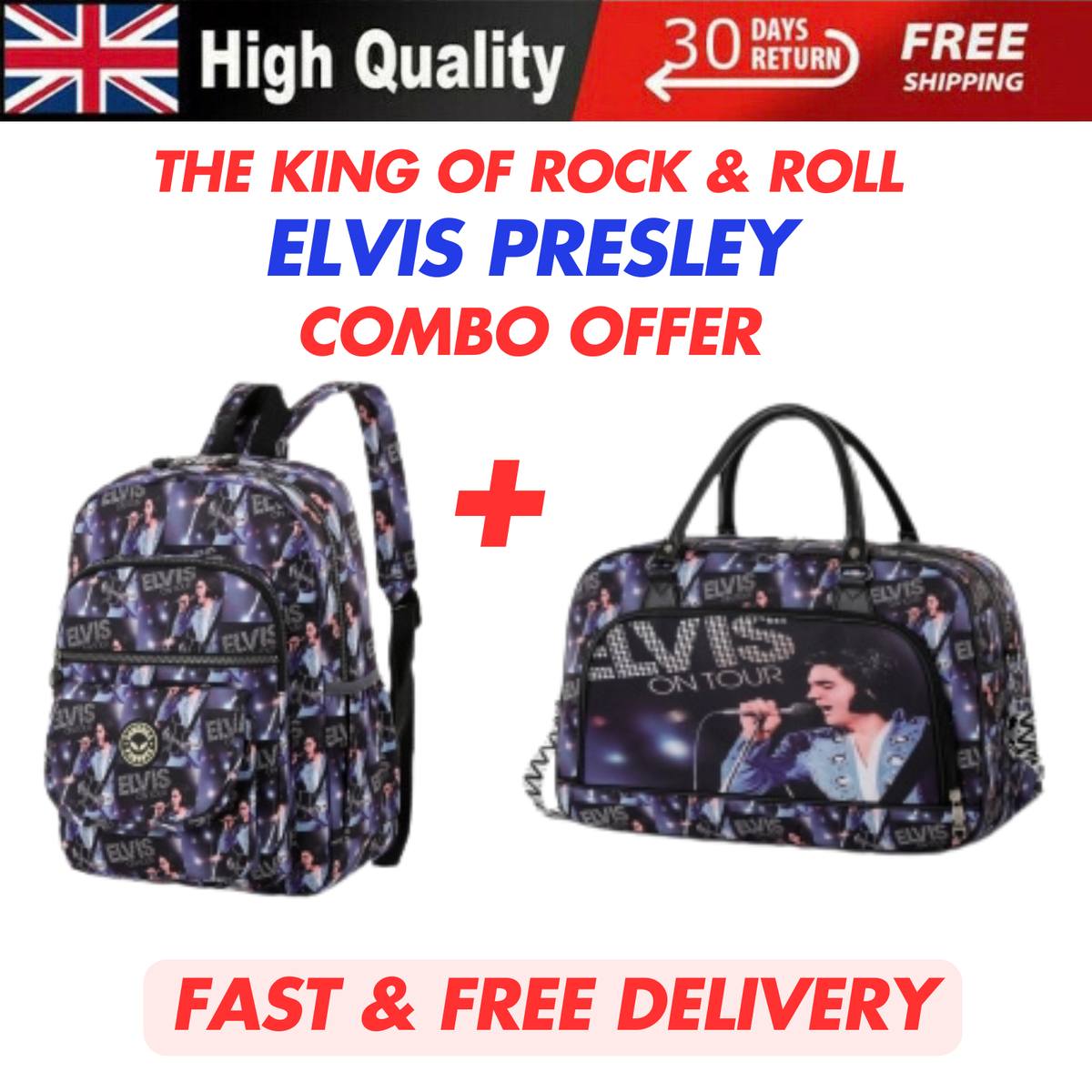 ELVIS PRESLEY LIGHTWEIGHT HOLDALL BACKPACK TRAVEL, GYM, WEEKEND