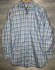 Peter Millar Mens Medium Long Sleeve Shirt Button Front Plaid Check 100 Cotton