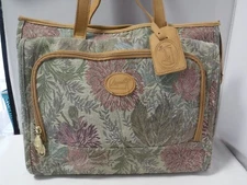 PM2 VTG Ricardo Beverly Hills Floral Tapestry Brown Leather Trim Overnight Bag