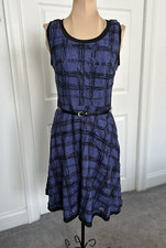 Loft  Sleeveless Purple/Black Fit & Flare Crochet Lace Dress W/ Belt Size 2