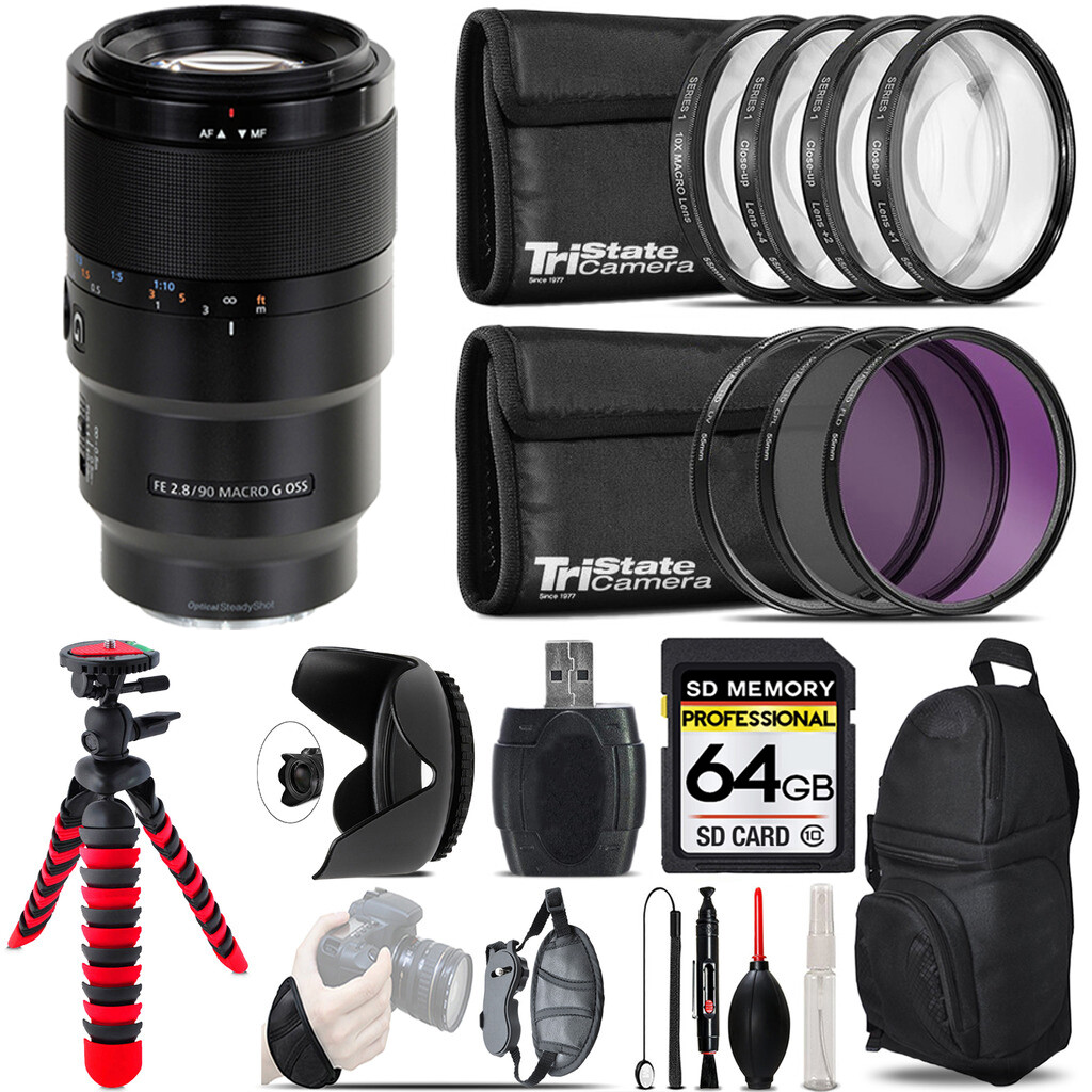Sony FE 90mm f/2.8 Macro G OSS Lens + Macro Filter Kit & More