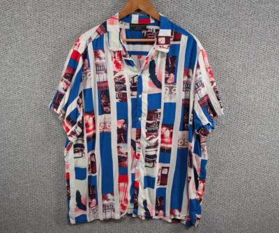 No Boundaries buntes USA Route 66 Druck Surf Viskose geknöpftes Herrenhemd 2XL