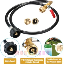 48'' Upgraded Propane Refill Adapter Hose, QCC1 Inlet Control Valve 2 Bottle Cap