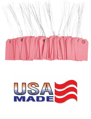 100 Cool Pink Tags with Wire 3 1/4'' x 1 5/8'' Size 2 Inventory Shipping Hang Tag