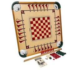 Double Sided Carrom Game Board Missing 2 Tops 1 Pin And Papered Numbered Disks