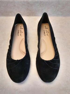 Walk With Me Cold Water Creek Sz 7.5 Black Leather Suede Ballet Flats