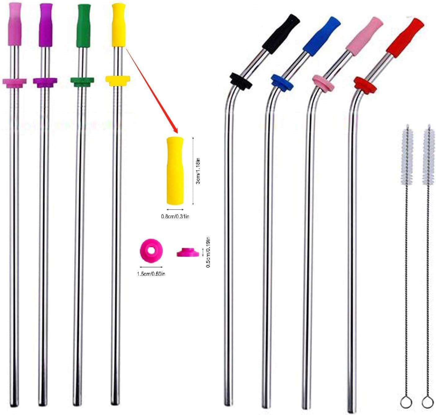 10Pcs Reusable Metal Stainless Steel Straws 10.5'' with Silicone Tips & Buckle D