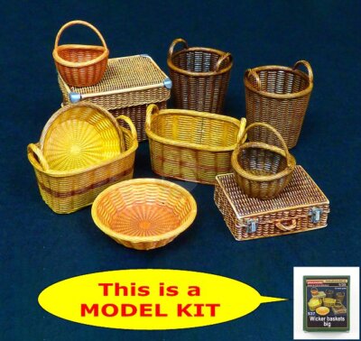 Plus Model 1/35 Assorted Large Wicker Storage Baskets & Suitcase (10 pieces) 537