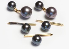 Vintage Grey Pearl Gold Cufflink Stud Set