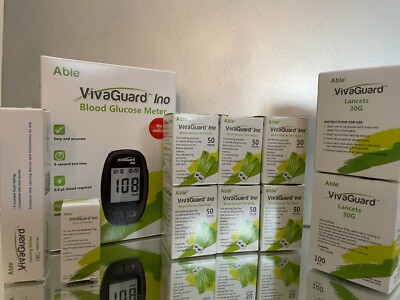 Viva Guard Diabetic Blood Glucose Strips QTY 300 EXP 04/2026 + Meter + Lancets 