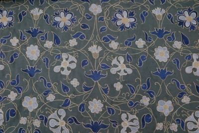 ZOFFANY VORHANGSTOFF Mille Fleurs 3,2 METER GAPESTY GRÜN BESTICKT DESIGN