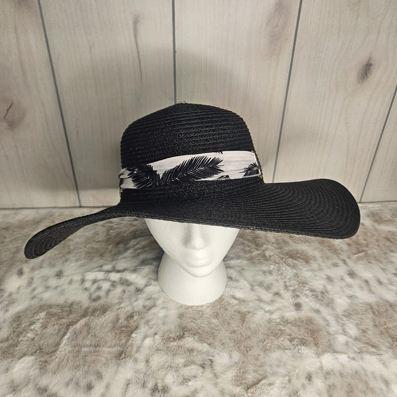 Arianna Womens Black Wide Brim Floppy Sun Hat Size 58 NEW Beach Vacation Resort
