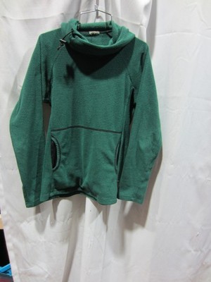 Melanzana Micro Grid Mid-Layer Hoodie Women Small Dark Green W/ Black Stitching