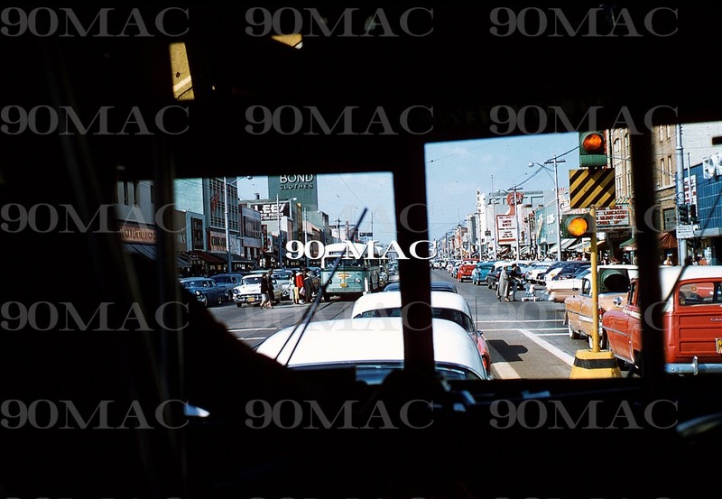 LATL. PCC CAR 3004. Huntington Park (CA). Original Slide 1956. MCL WHITE BUS!