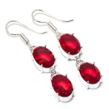 Red Garnet Gemstone Handmade 925 Sterling Silver Earring Size 1.9