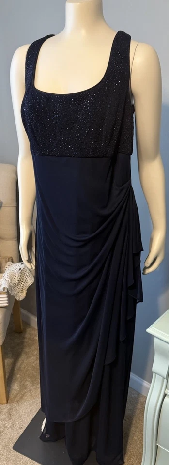 Alex Evenings 女式 Empire 腰部 Bolero 夹克连衣裙 16 码海军蓝,正式长款 — 第 4/4 张图片