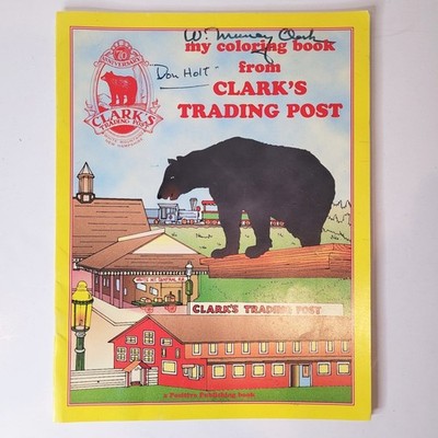 Vintage signed coloring book from Clark's Trading Post in Lincoln, New Hampshire