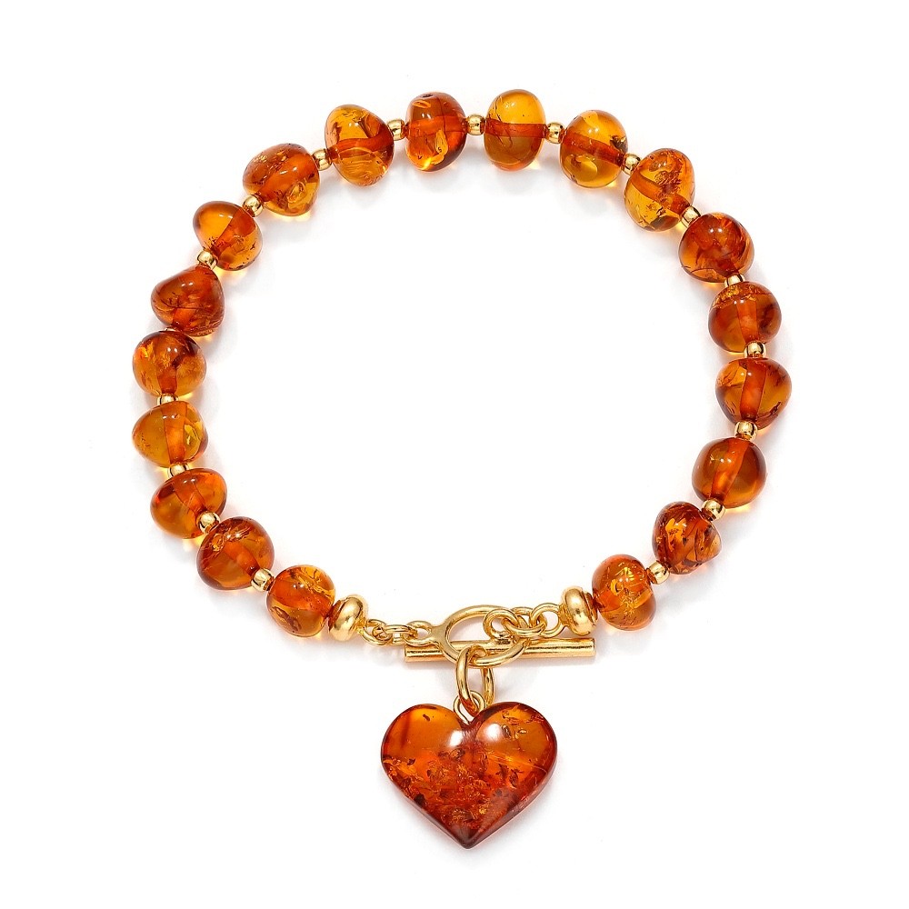 BalticAmberBeadBraceletwithGoldPlattedSilverToggleHeartCharm
