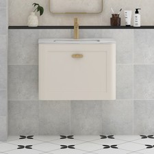 600/800 Mushroom Cashmere Vanity Unit 1 Drawer Wall Hung Carrara White Basin