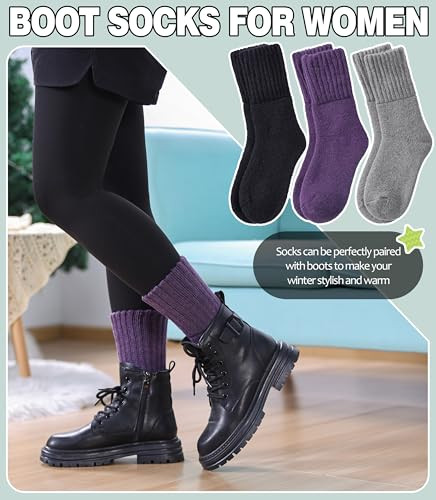 Stiefelsocken für Damen Merinowolle Wandern Winter warm super 3 Paar einfarbig a - Bild 5 von 6