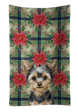 Black and Tan Yorkshire Terrier Christmas Poinsettas Kitchen Towel WDK8863KTWL