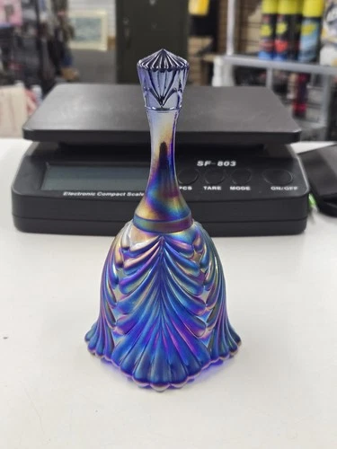 Vintage Fenton Blue Cobalt Carnival Glass Draped Bell. Nice Condition!