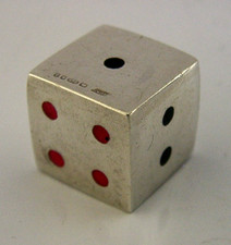 SOLID STERLING SILVER ENAMELLED DICE ENGLISH 1999