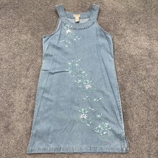 Vintage Expressions Denim Floral Embroidered Dress Women M 90s Y2K Sleeveless
