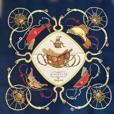 HERMES Scarf Carr 90 SPRINGS Silk Navy
