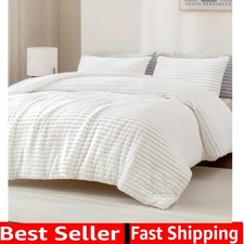 Fluffy Queen Comforter Set, Super Soft White Comforters Queen Size, Winter Wa...