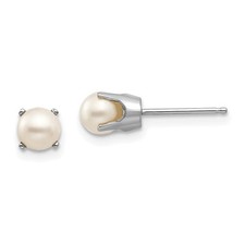 14k White Gold 5mm FW Cultured Pearl Stud Earrings 0.45gm L-5mm, W-5mm
