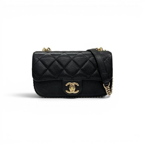 CHANEL Bag Shoulder Bag Caviar Skin Black Gold Matelass Single Flap Coco Mark Ch