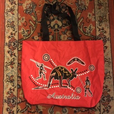 Australia Tote Bag College School Art Animal Kangaroo Boomerang Zip-Up Souvenir